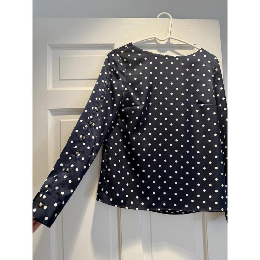 Antonio Melani Blue Polka Dot Blouse - XS Gold Square Design On Arm
